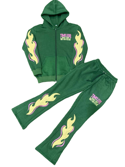 Flame Sweatsuit - Green/Pink