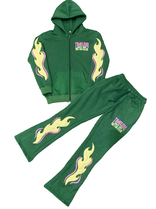 Flame Sweatsuit - Green/Pink