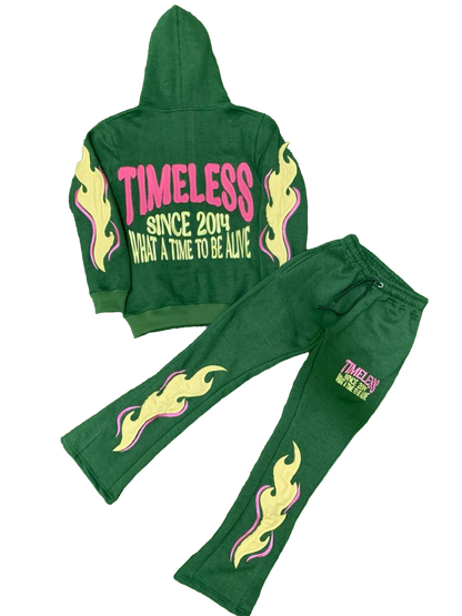 Flame Sweatsuit - Green/Pink